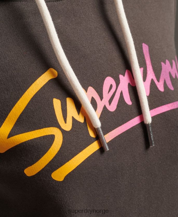 Superdry mørk grå klær 86P46D6079 hettegenser med manus i sentrum kvinner