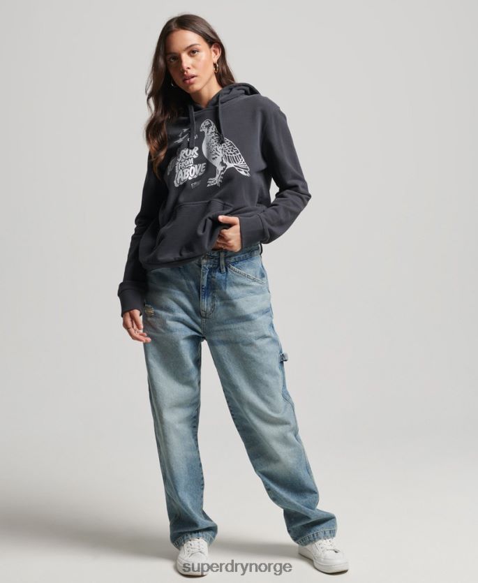Superdry mørk grå klær 86P46D6097 vintage b-film-hettegenser kvinner