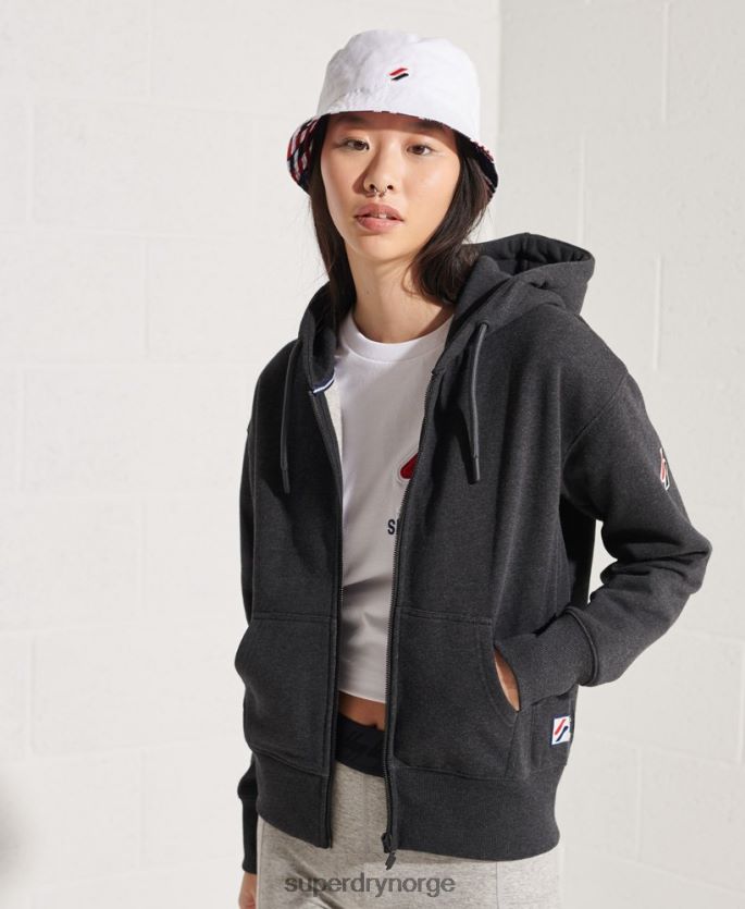 Superdry mørk grå klær 86P46D6131 kode sportstyle hettegenser med glidelås kvinner