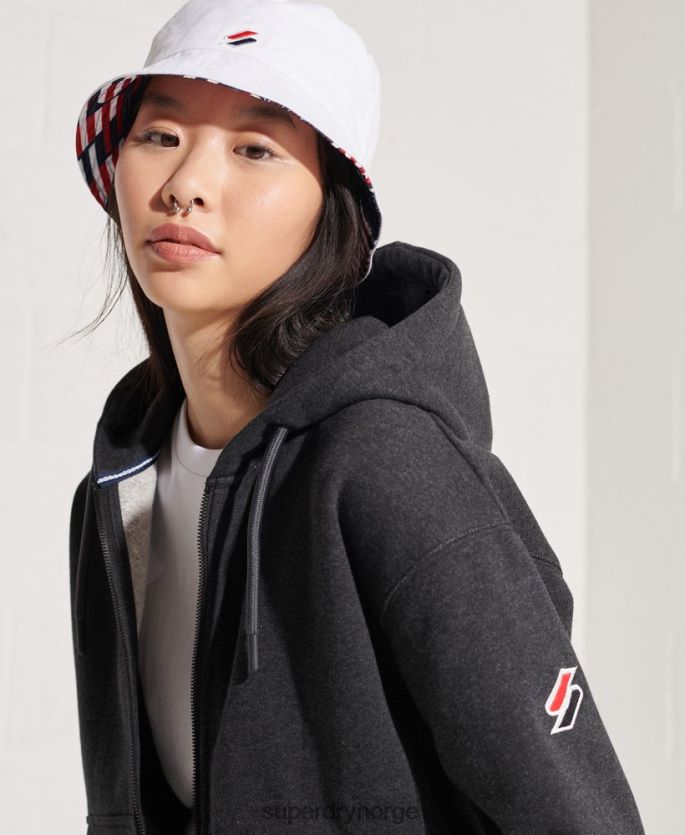 Superdry mørk grå klær 86P46D6131 kode sportstyle hettegenser med glidelås kvinner