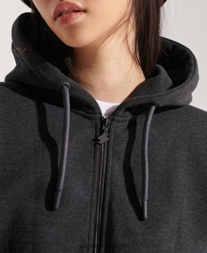Superdry mørk grå klær 86P46D6131 kode sportstyle hettegenser med glidelås kvinner