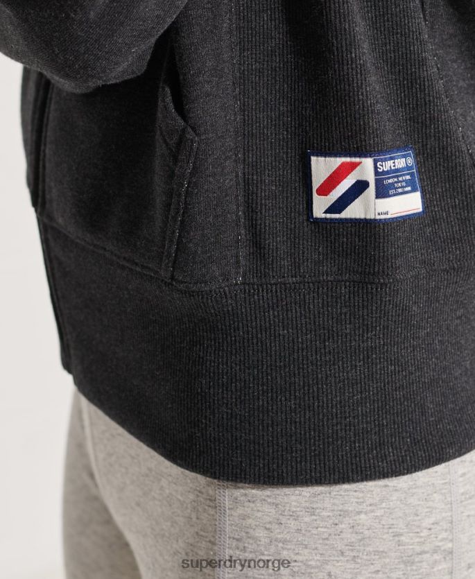 Superdry mørk grå klær 86P46D6131 kode sportstyle hettegenser med glidelås kvinner