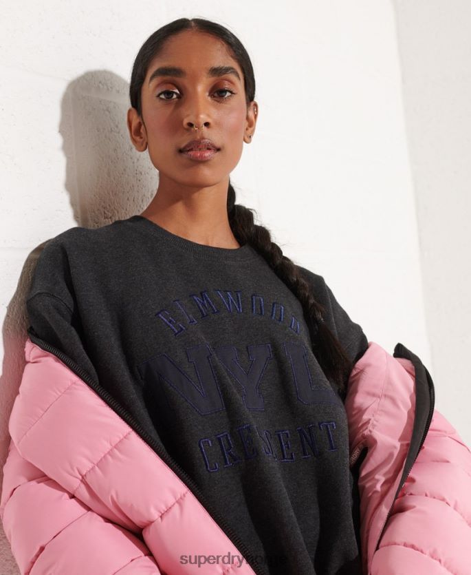 Superdry mørk grå klær 86P46D6138 college grafisk oversized crew sweatshirt kvinner