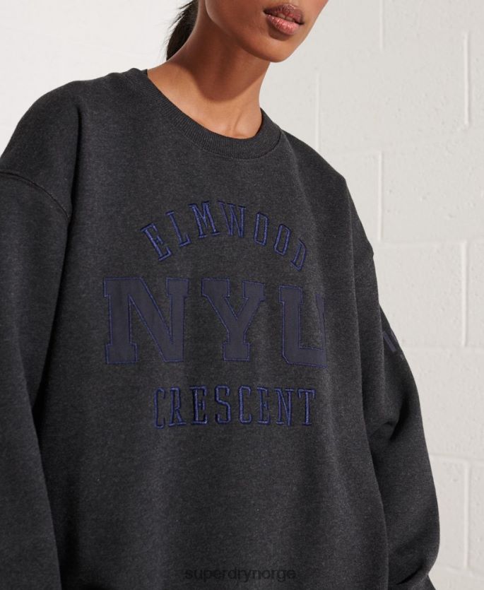 Superdry mørk grå klær 86P46D6138 college grafisk oversized crew sweatshirt kvinner