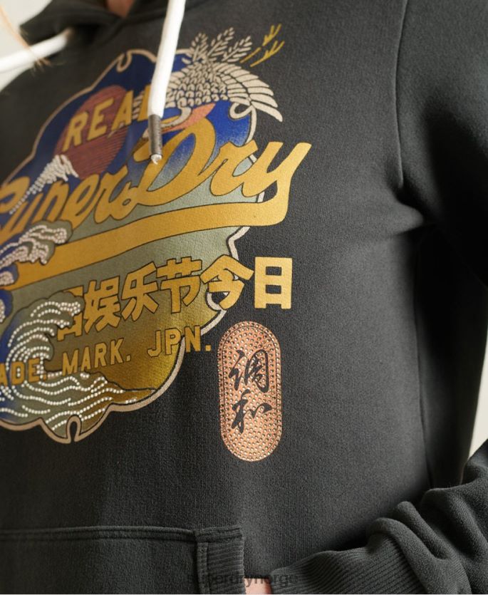 Superdry mørk grå klær 86P46D6178 vintage logo loopback hettegenser kvinner