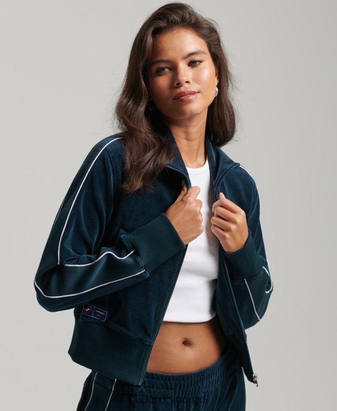 Superdry mørke blå klær 86P46D6106 kode s logo velour track topp kvinner