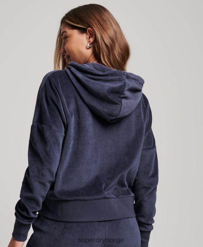 Superdry marinen klær 86P46D2185 vintage hettegenser med glidelås i økologisk bomull med logo i velour kvinner