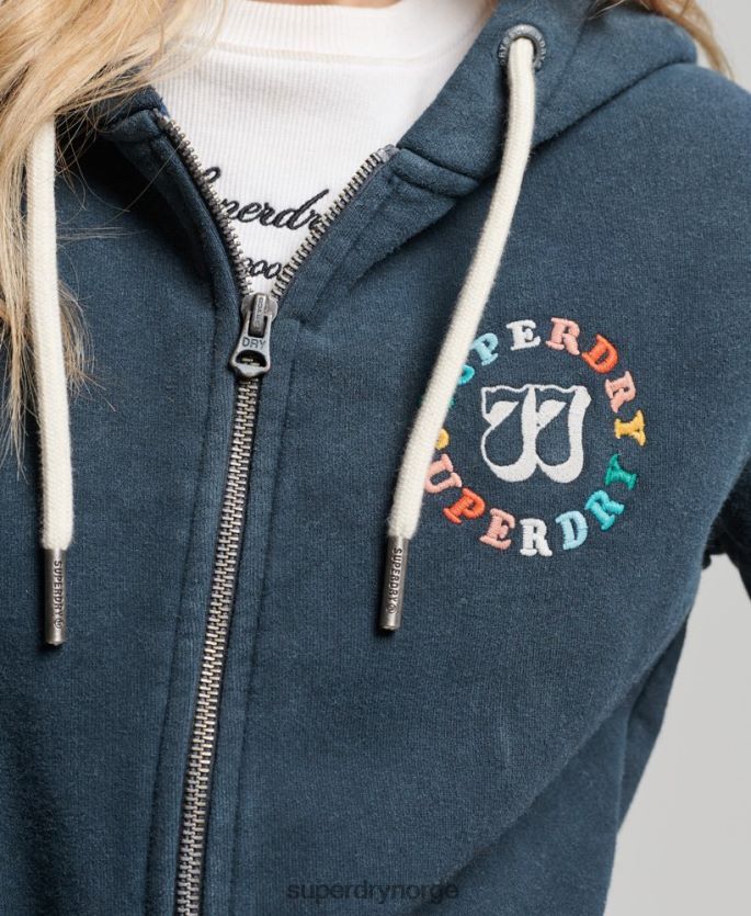Superdry marinen klær 86P46D2192 vintage regnbue hettegenser med glidelås kvinner