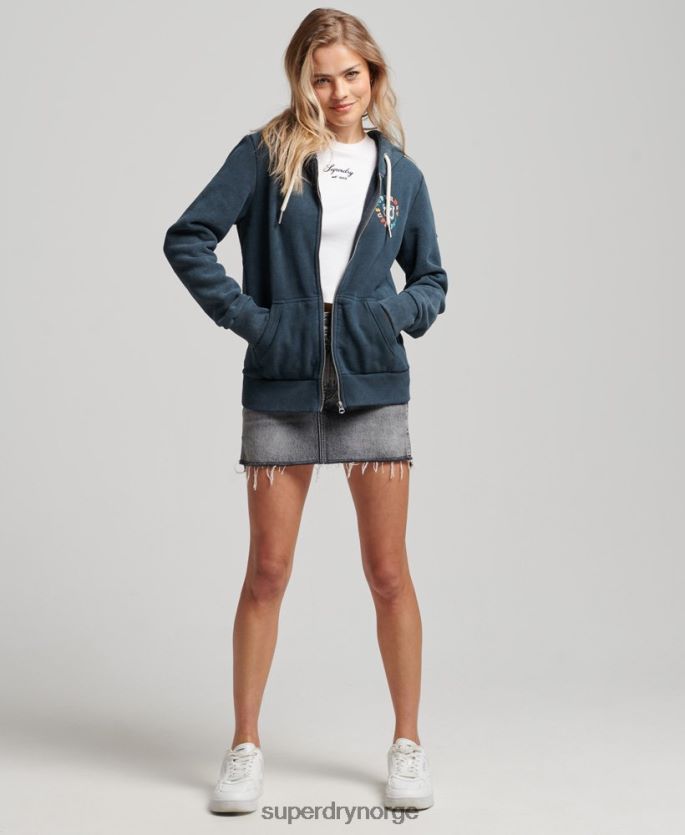 Superdry marinen klær 86P46D2192 vintage regnbue hettegenser med glidelås kvinner