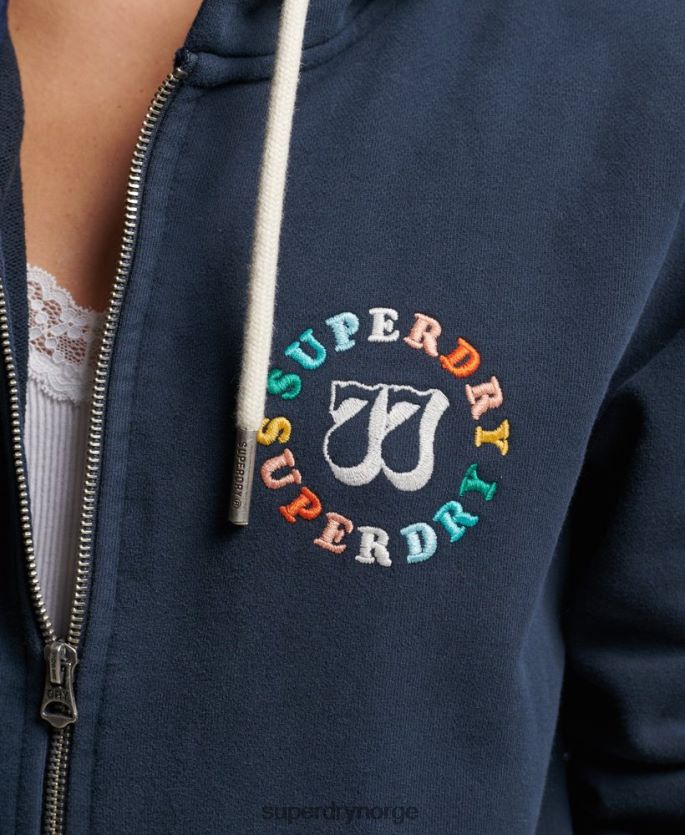 Superdry marinen klær 86P46D2242 vintage regnbue hettegenser med glidelås kvinner