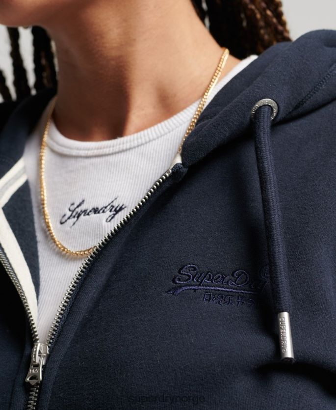 Superdry marinen klær 86P46D2316 vintage logo brodert hettegenser med glidelås kvinner