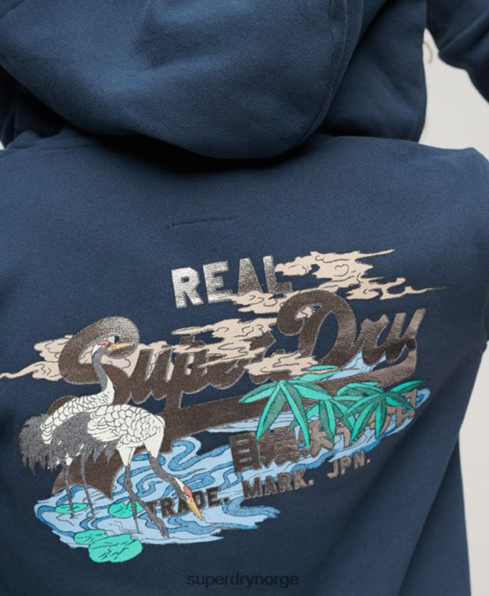 Superdry marinen klær 86P46D3393 Japansk vintage-logo-hettegenser med glidelås kvinner