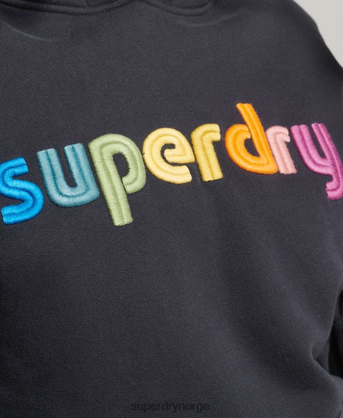 Superdry marinen klær 86P46D3428 hettegenser med brodert regnbuelogo kvinner