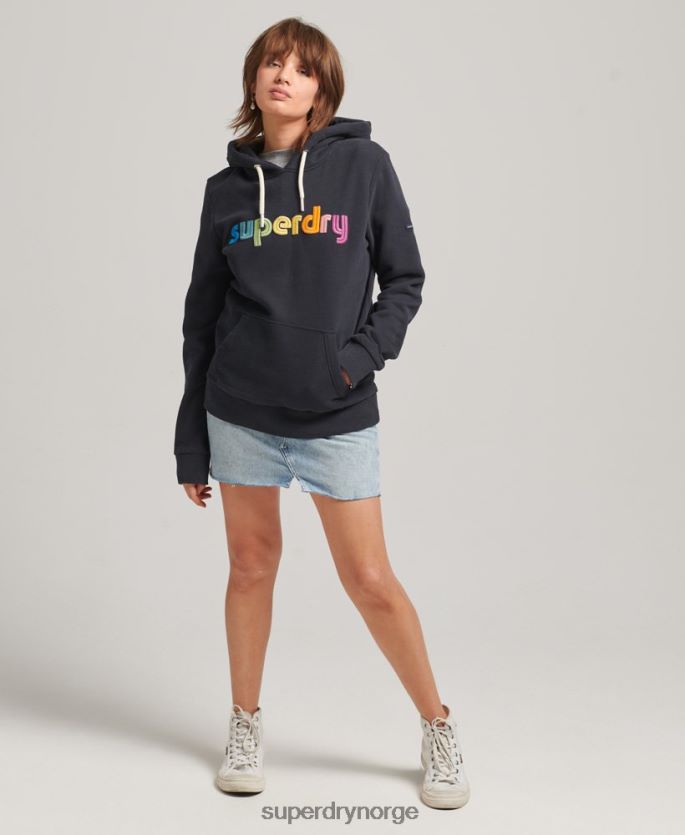 Superdry marinen klær 86P46D3428 hettegenser med brodert regnbuelogo kvinner