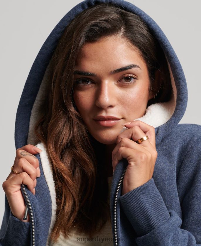 Superdry marinen klær 86P46D5748 essensiell borg-fôret hettegenser med glidelås kvinner