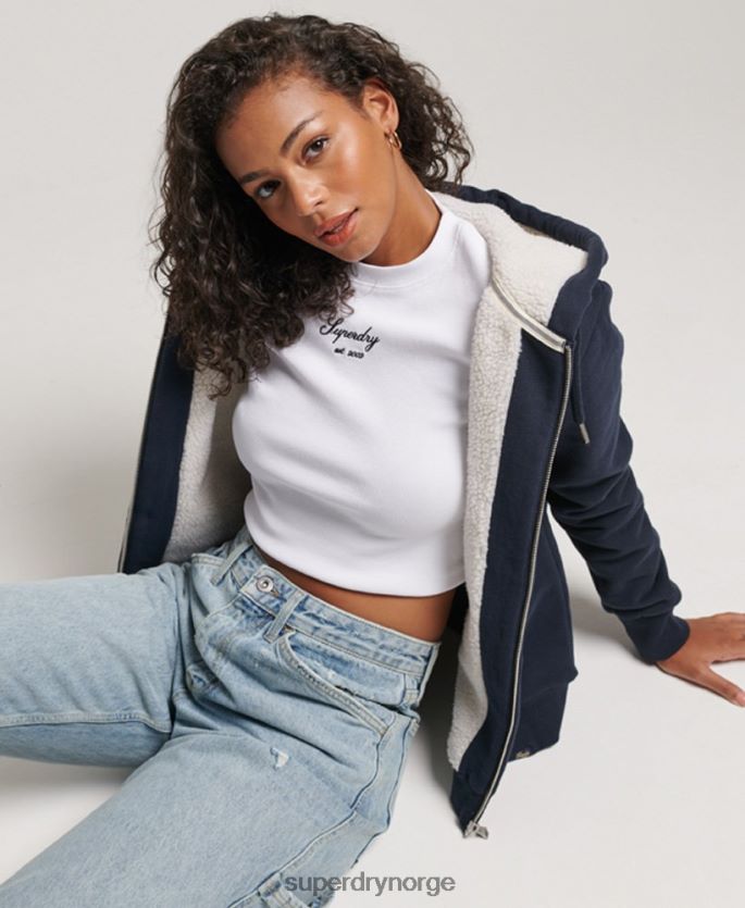 Superdry marinen klær 86P46D5755 essensiell borg-fôret hettegenser med glidelås kvinner