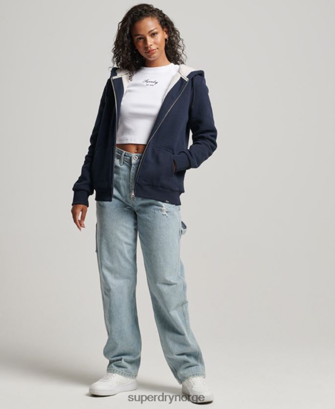 Superdry marinen klær 86P46D5755 essensiell borg-fôret hettegenser med glidelås kvinner