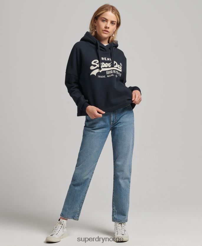 Superdry marinen klær 86P46D5864 vintage hettegenser med logobokspassform kvinner
