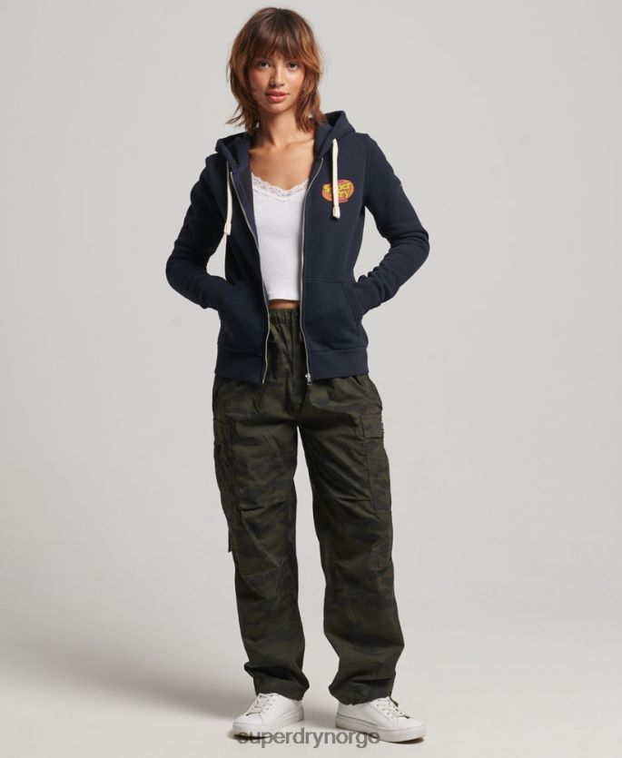 Superdry marinen klær 86P46D5936 vintage cooper hettegenser med nostalgisk glidelås kvinner