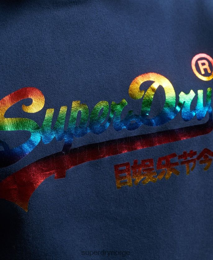 Superdry marinen klær 86P46D6029 regnbue hettegenser med grafisk logo kvinner