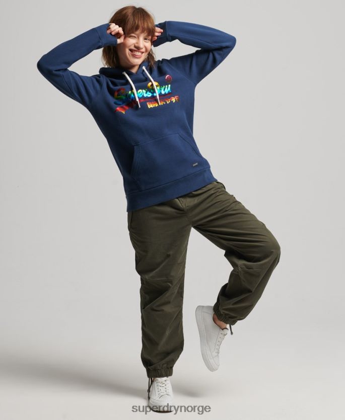 Superdry marinen klær 86P46D6029 regnbue hettegenser med grafisk logo kvinner