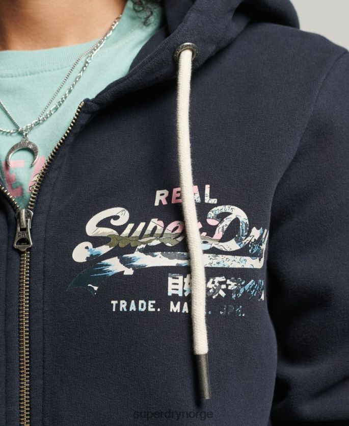 Superdry marinen klær 86P46D6059 vintage logo narrativ hettegenser med glidelås kvinner
