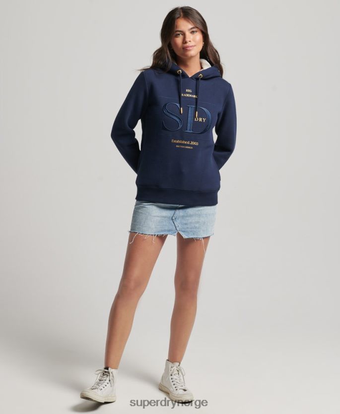 Superdry marinen klær 86P46D6094 luksuriøs hettegenser med brodert logo kvinner