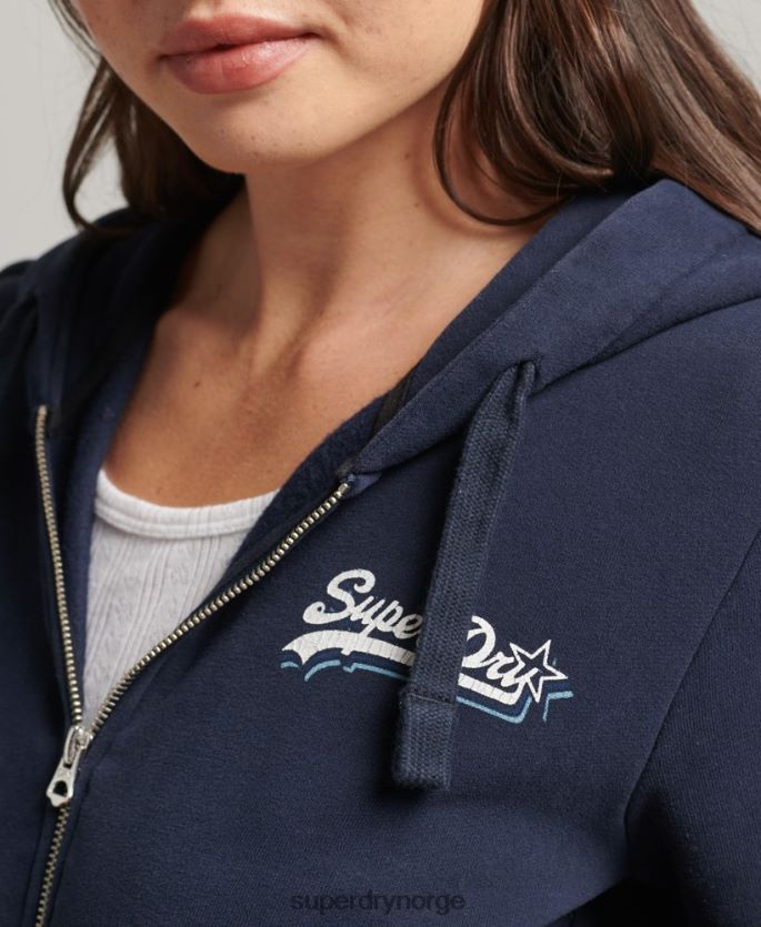 Superdry marinen klær 86P46D6155 vintage hettegenser med regnbue-logo med glidelås kvinner