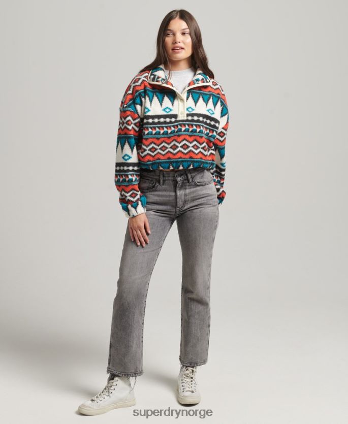 Superdry multi klær 86P46D5785 trykt halv glidelås fleece topp kvinner