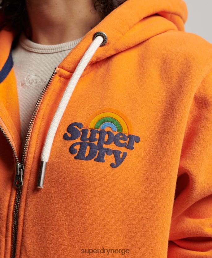 Superdry oransje klær 86P46D2288 vintage regnbue hettegenser med glidelås kvinner