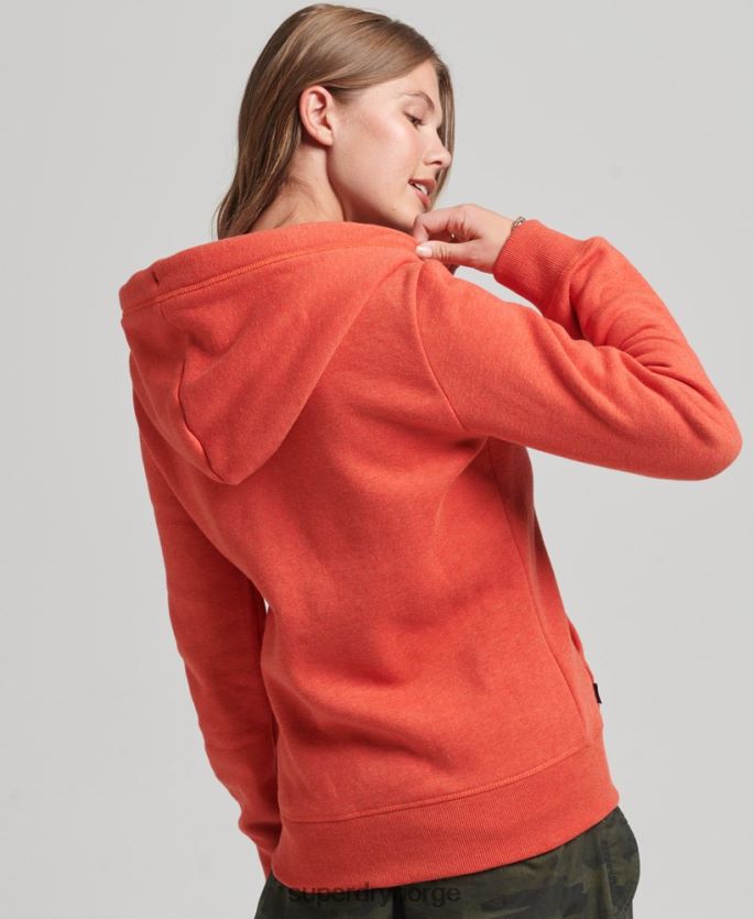 Superdry oransje klær 86P46D5744 hettegenser med logo og glidelås i økologisk bomull kvinner