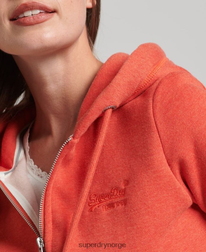 Superdry oransje klær 86P46D5744 hettegenser med logo og glidelås i økologisk bomull kvinner