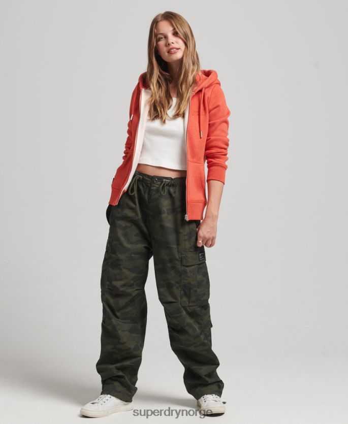 Superdry oransje klær 86P46D5744 hettegenser med logo og glidelås i økologisk bomull kvinner