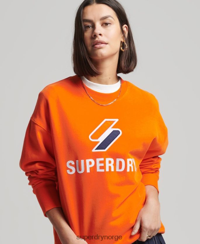 Superdry oransje klær 86P46D5803 kode stablet applikasjon oversized crew sweatshirt kvinner