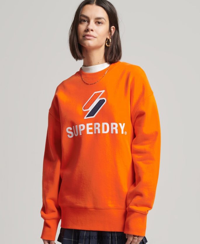 Superdry oransje klær 86P46D5803 kode stablet applikasjon oversized crew sweatshirt kvinner