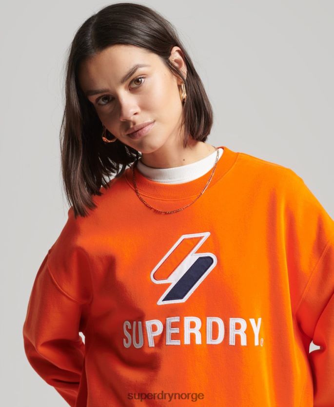 Superdry oransje klær 86P46D5803 kode stablet applikasjon oversized crew sweatshirt kvinner
