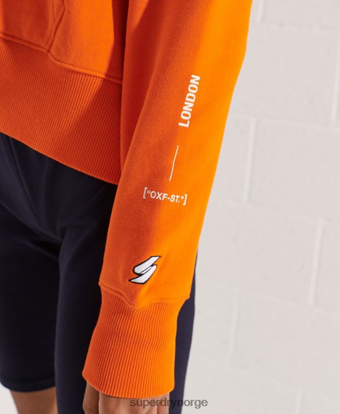 Superdry oransje klær 86P46D6145 cooperate logo crop hettegenser kvinner