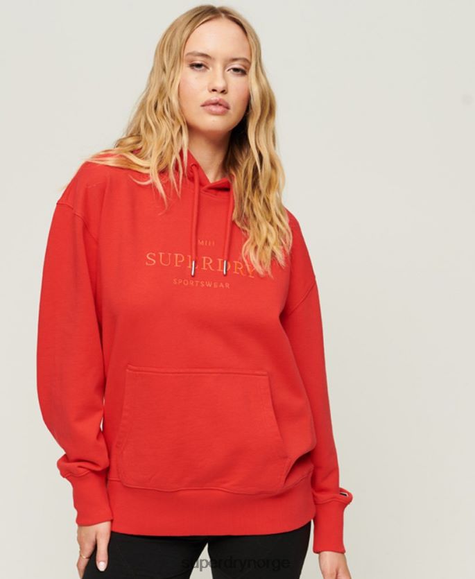 Superdry rød klær 86P46D2018 code heraldry oversized hettegenser kvinner