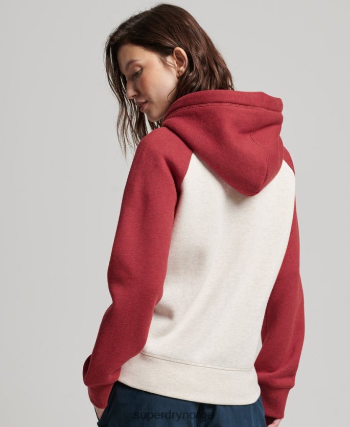 Superdry rød klær 86P46D3296 vintage logo brodert baseball hettegenser med glidelås kvinner