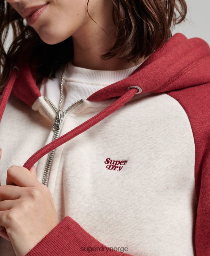 Superdry rød klær 86P46D3296 vintage logo brodert baseball hettegenser med glidelås kvinner