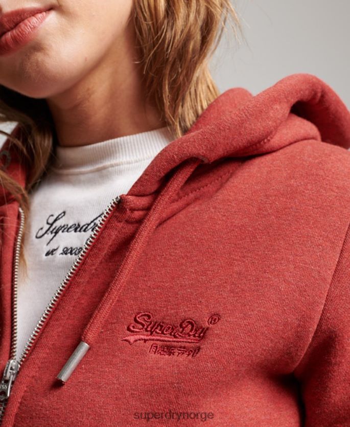 Superdry rød klær 86P46D3315 vintage logo brodert hettegenser med glidelås kvinner