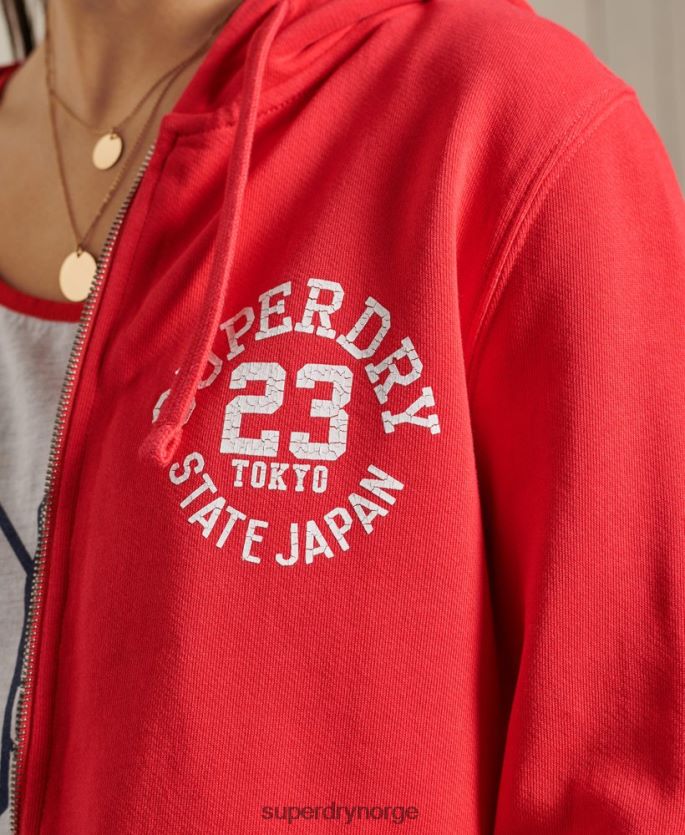 Superdry rød klær 86P46D3506 superstate hettegenser med glidelås kvinner
