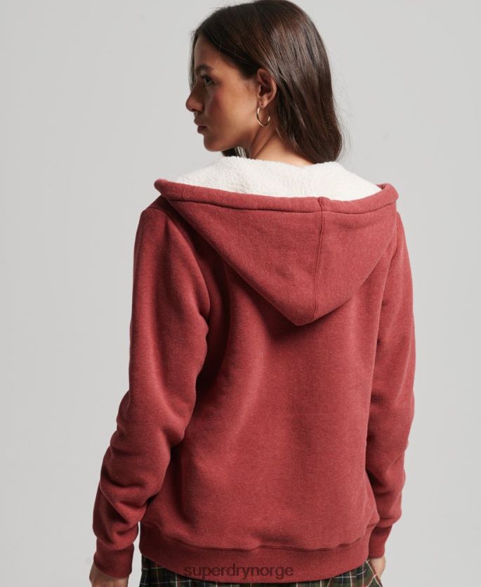 Superdry rød klær 86P46D5779 essensiell borg-fôret hettegenser med glidelås kvinner