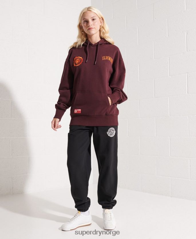 Superdry rød klær 86P46D5824 college grafisk crop hettegenser kvinner