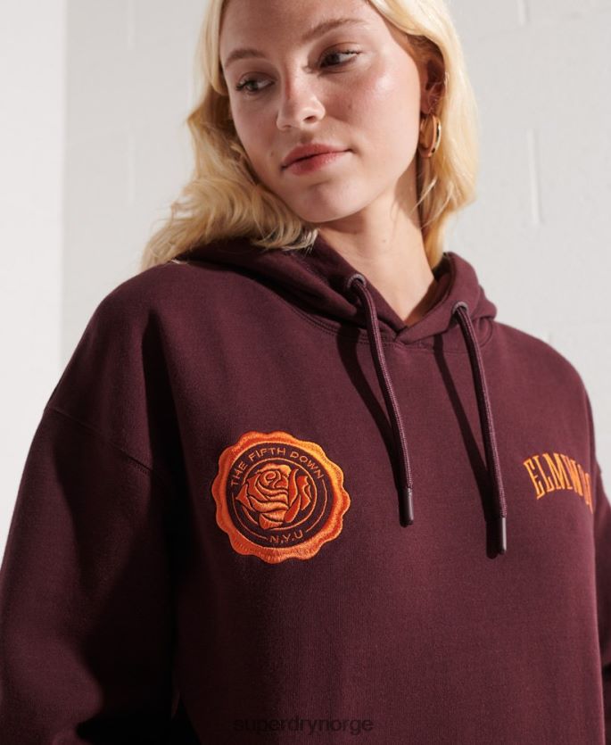 Superdry rød klær 86P46D5824 college grafisk crop hettegenser kvinner