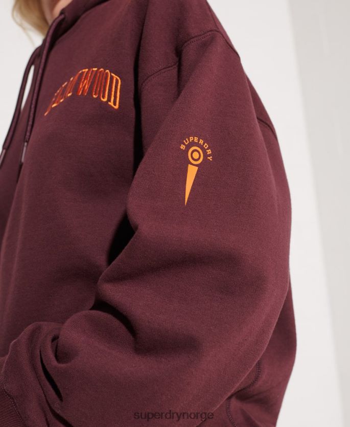 Superdry rød klær 86P46D5824 college grafisk crop hettegenser kvinner