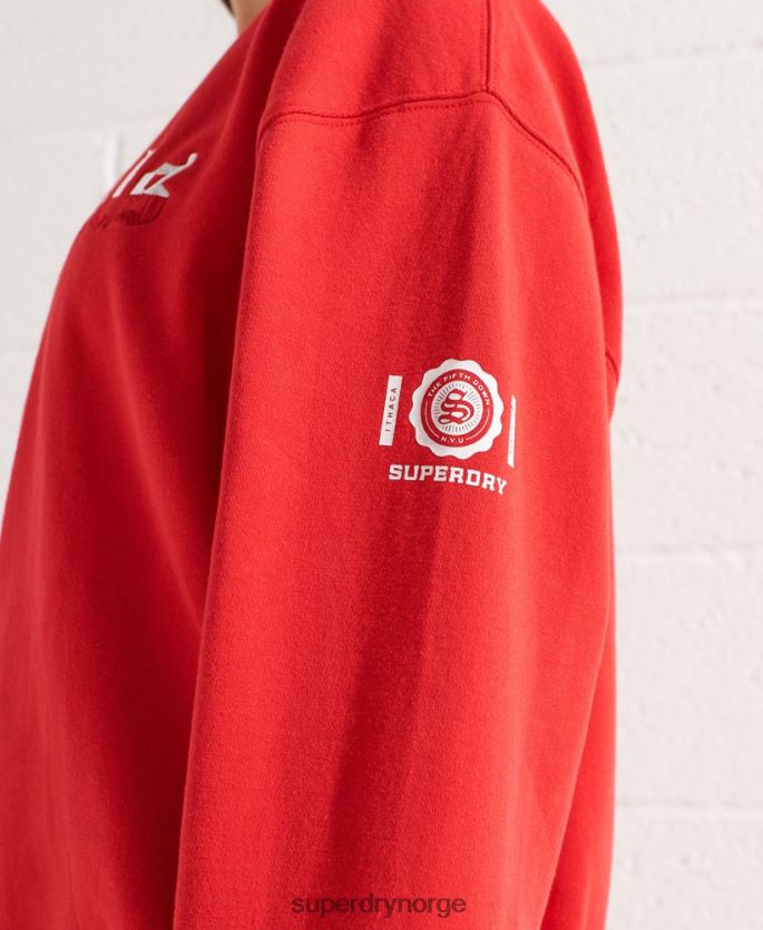 Superdry rød klær 86P46D5838 college grafisk oversized crew sweatshirt kvinner