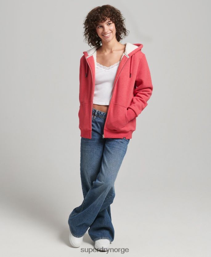 Superdry rød klær 86P46D5842 essensiell borg-fôret hettegenser med glidelås kvinner