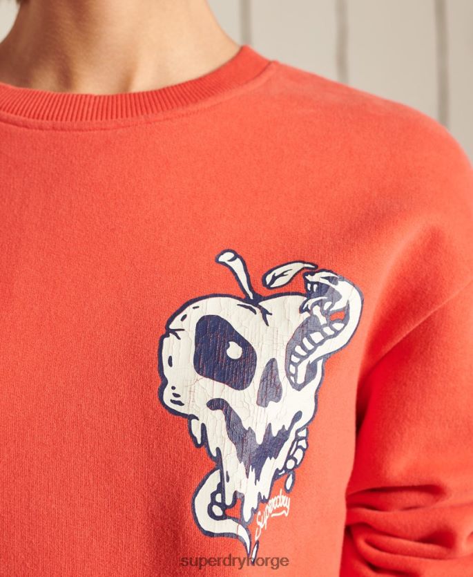 Superdry rød klær 86P46D5928 oversized crossing lines crew sweatshirt kvinner