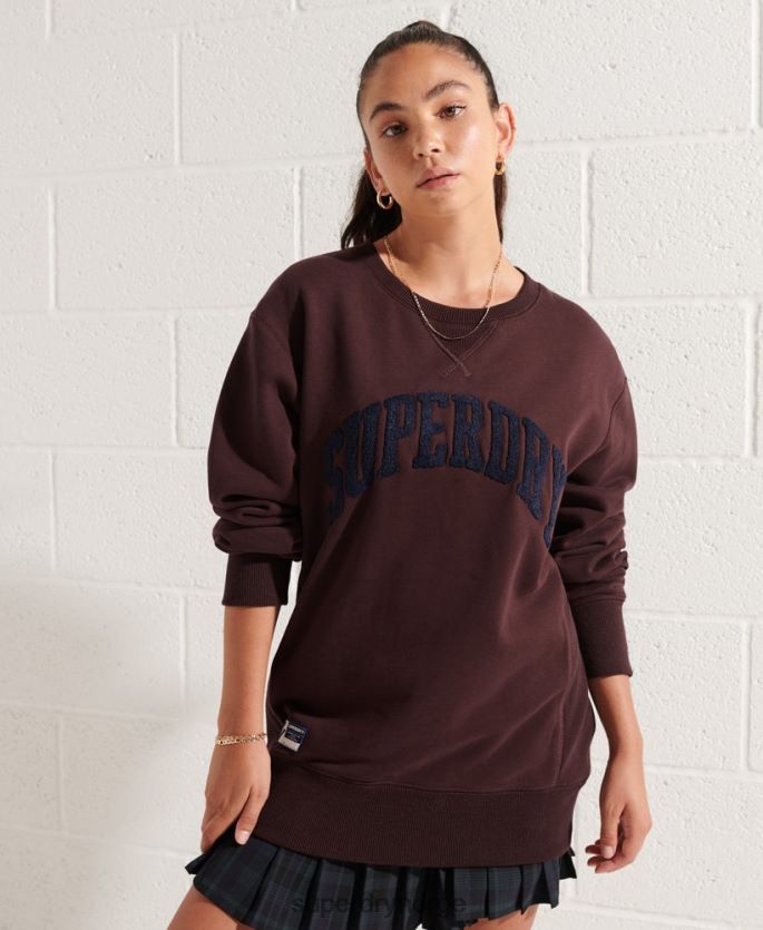 Superdry rød klær 86P46D5935 varsity bue løs crew sweatshirt kvinner
